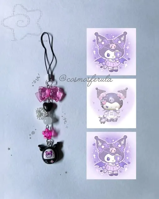 Pink and black bunny phone charm